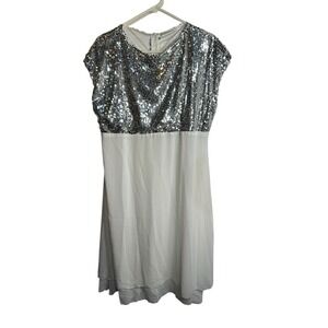 womens short sleeve white silver sequence dress plus size 3XL XXXL